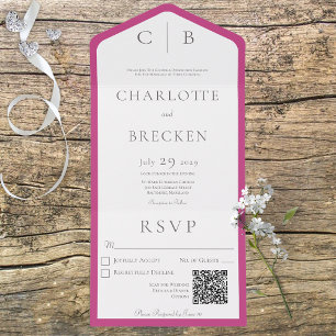 Código QR Mínimo do Monograma Rosa e Branco Fuchsi