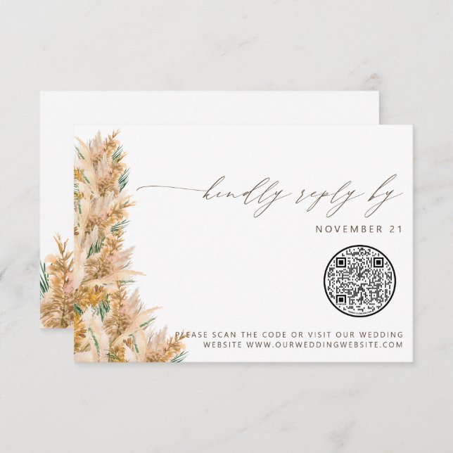 Código QR Modern Boho Pampas Grass Weding RSVP (Frente/Verso)
