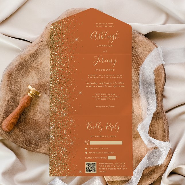 Código QR Moderno de Casamento com Brilho Dourado  (Criador carregado)