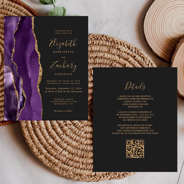 Código QR Orçamento Roxo Ágata Dourada Casamento E (Criador carregado)