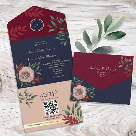 Código QR Outono Borgonha Azul Marinho Casamento