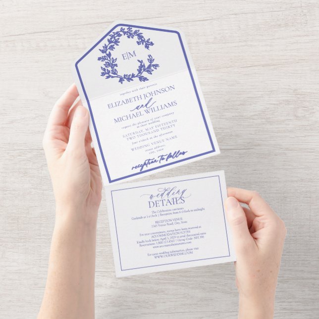 Código QR Periwinkle Leafy Crest Monograma Casamen (Aba destacável)