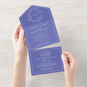 Código QR Periwinkle Leafy Crest Monograma Casamen