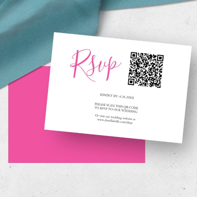 Código QR Placas RSVP Rosa vibrante (Wedding invitations reply card vibrant pink by Victoria Grigaliunas of Do Tell A Belle)
