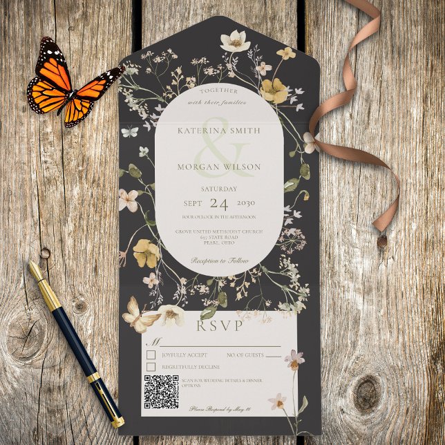Código QR Preto de Moldura de Flor Selvagem Russo (Criador carregado)