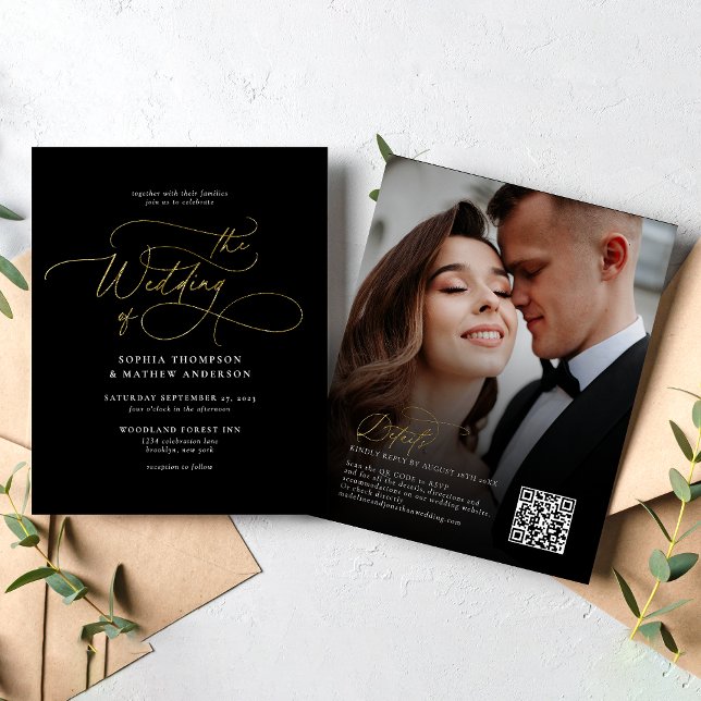 Código QR Preto Dourado Elegante BUDGET Casamento  (Criador carregado)