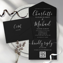 Código QR Preto e Branco Casamento Minimalista