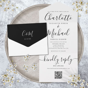 Código QR Preto e Branco Convite de Casamento Mini