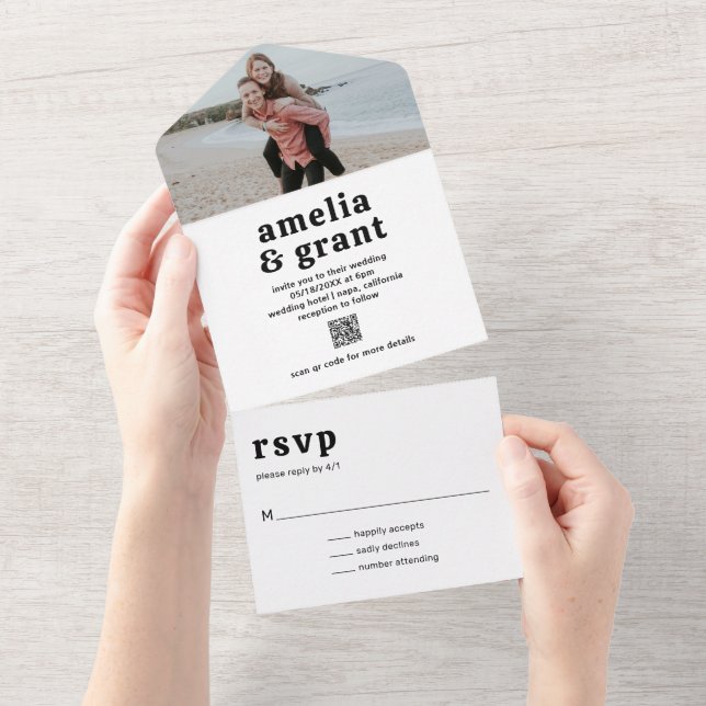 Código QR Preto e Branco de Foto de Casamento com  (Aba destacável)