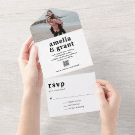 Código QR Preto e Branco de Foto de Casamento com