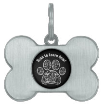 Código QR preto e branco moderno ID Pet Tag Bone