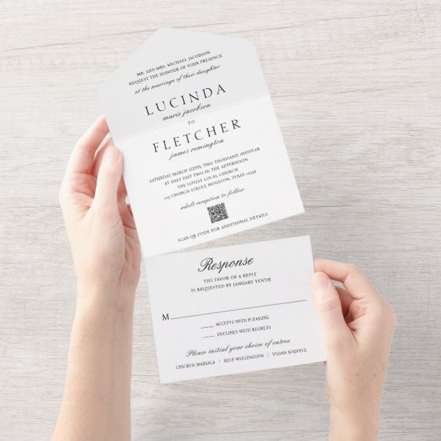 Código QR Preto e Branco Old Money Casamento Elega (Aba destacável)