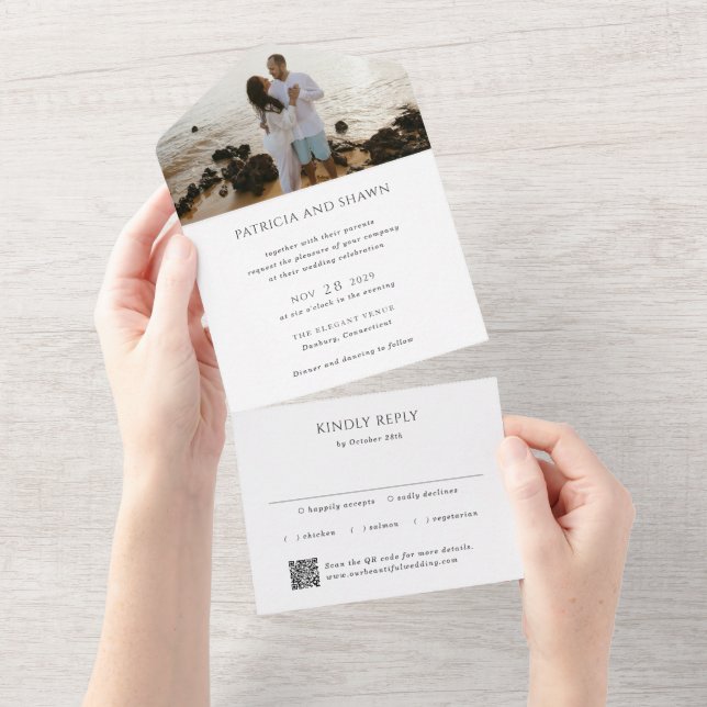 Código QR Preto e Branco Simples Casamento Elegant (Aba destacável)