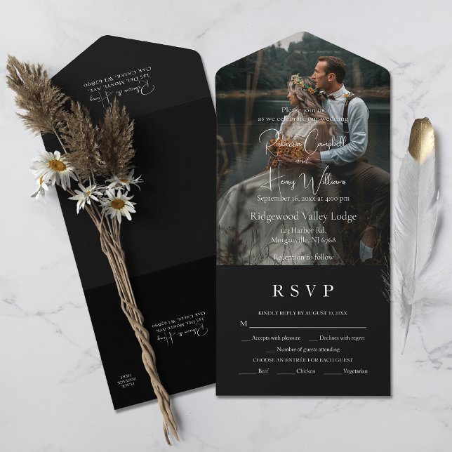 Código QR Preto Moderno | Foto | Entrada RSVP Casa (Simplify your wedding with our all-in-one invitation – convenience and beauty in a single card.)