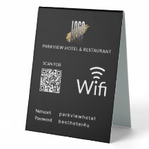 Código QR preto moderno Wifi com logotipo de sua e