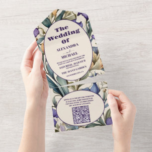 Código QR Púrpura Iris Art Nouveau Casamento