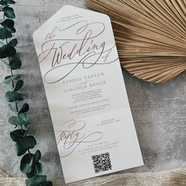 Código QR Romântico Rosa Dourado O Casamento De (Criador carregado)