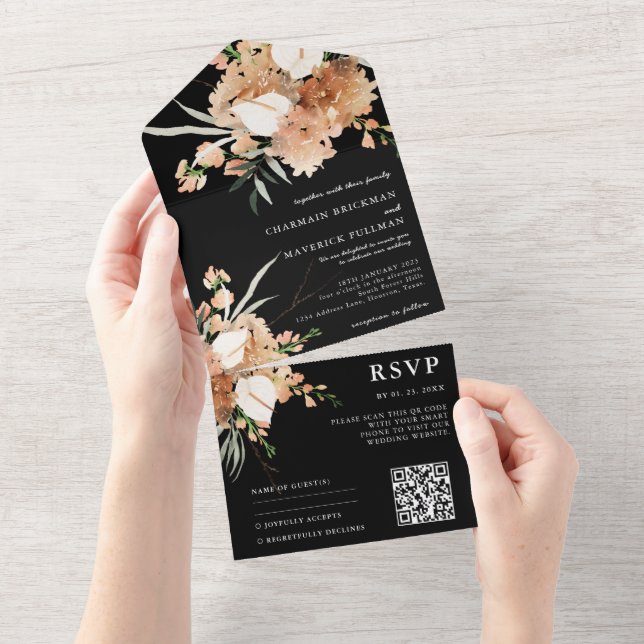 Código QR romeno preto e branco Casamento (Aba destacável)