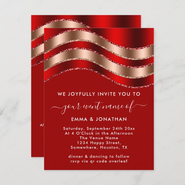 Código QR Rosa Chá de panela Vermelho de Casamento (Frente/Verso)