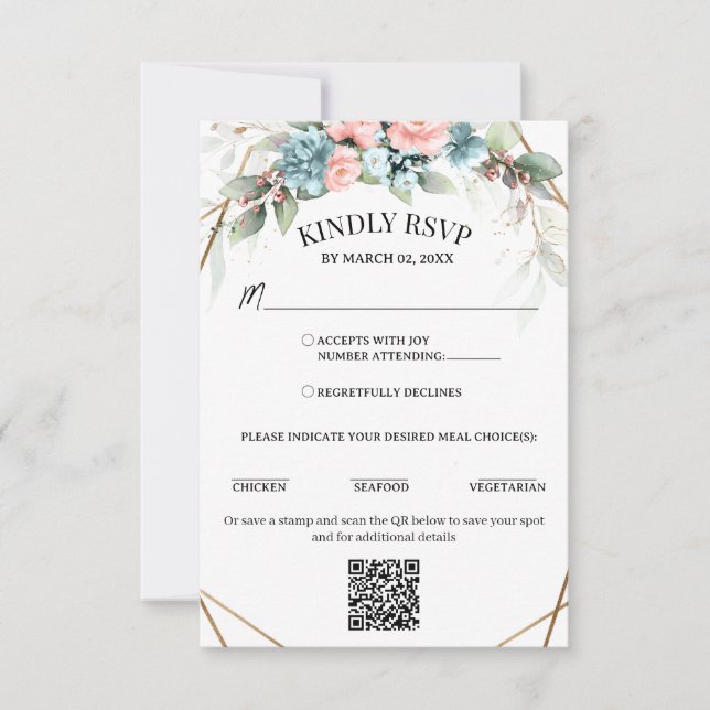 Código QR Rosa Coral e Azul Rsvp com Escolhas de R (Frente)