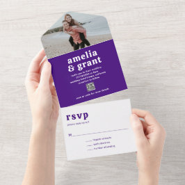 Código QR Roxo Fonte Retro Foto Casamento Moderno