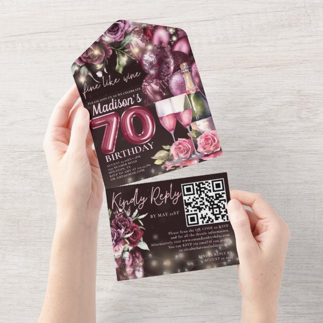 Código QR Rsvp De Aniversário Para 70 De Vinho (Tearaway)