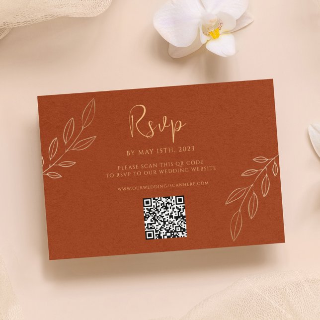 Código QR RSVP de Casamento de Boho Moderno Laranj (Burnt Orange Modern Boho Wedding RSVP QR Code)