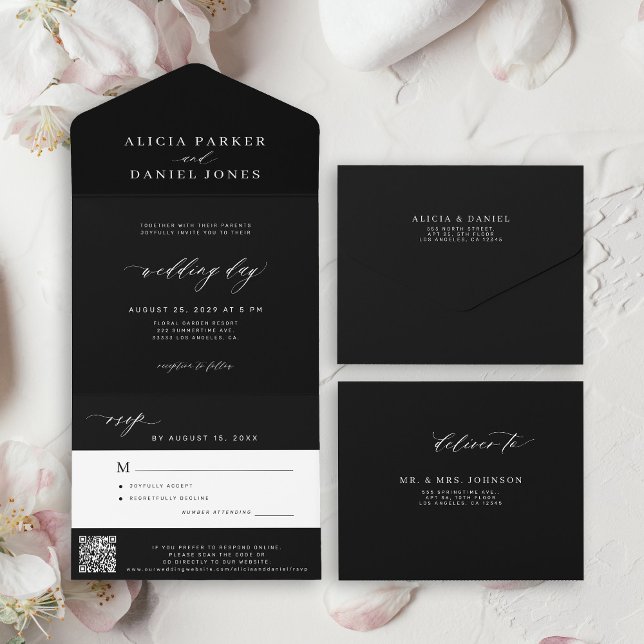 Código QR RSVP de Casamento Negro Elegante (Criador carregado)