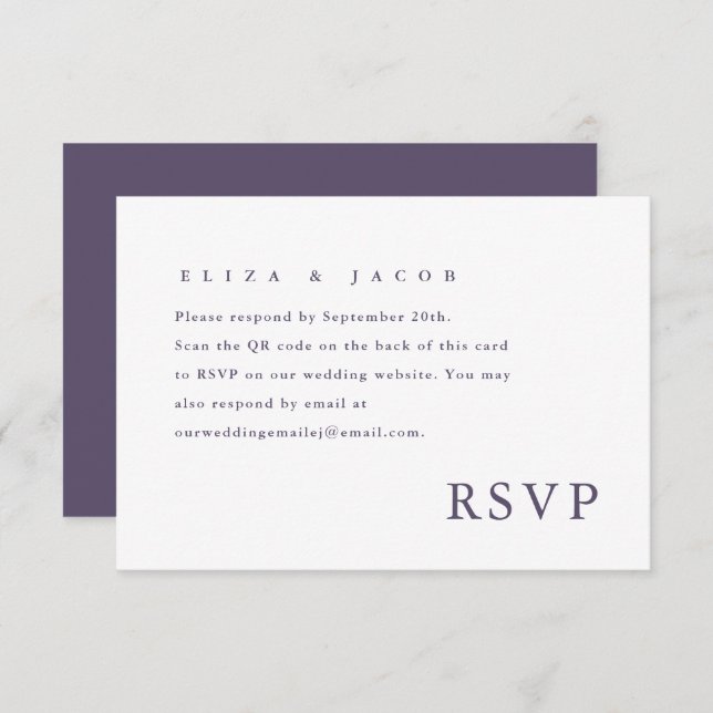Código QR RSVP de Casamento Roxo Simples (Frente/Verso)