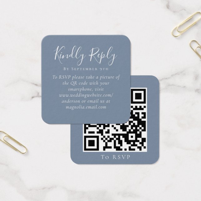 Código QR RSVP do Código de Casamento Azul Dusty (Escritótio)