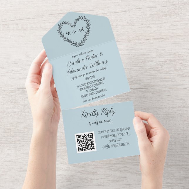 Código QR RSVP RSVP Único de Script Azul Elegante (Aba destacável)