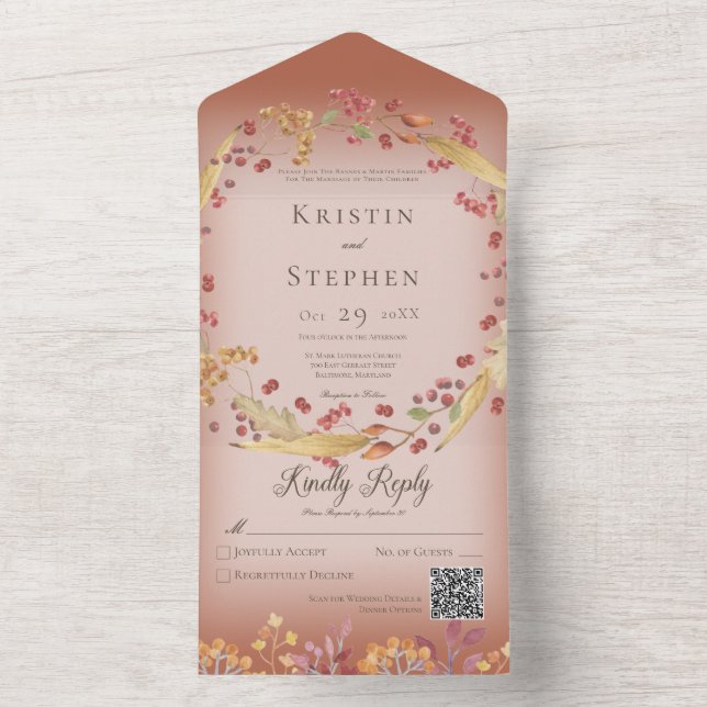 Código QR Russo Autumn Leaf & Berry Wreath Rust (Interno)