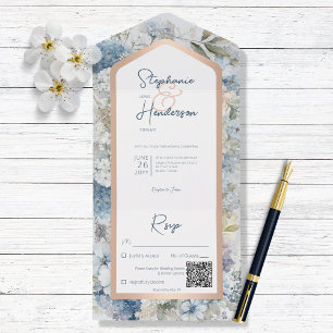 Código QR Russo Azul Floral e Rosa Dourado
