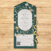 Código QR Russo de Frame de Flor Selvagem Emerald