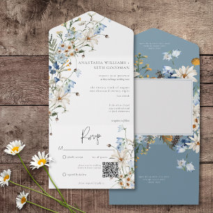 Código QR Rustic Dusty Blue Wildflower & Daisiers