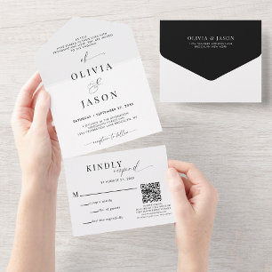 Código QR Script Romântico Casamento Branco Preto