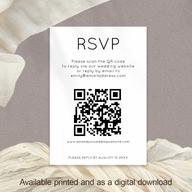 Código QR Simples - Cartão RSVP de Casamento Branc (Criador carregado)