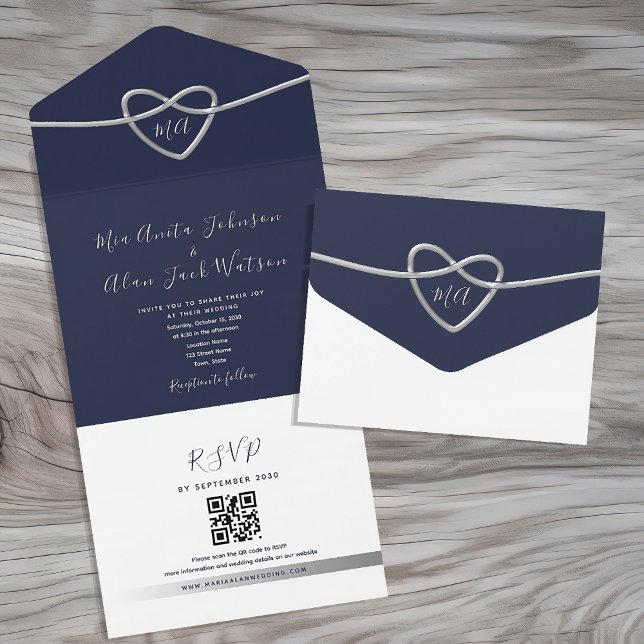 Código QR Simples de Casamento Azul Marinho (Criador carregado)