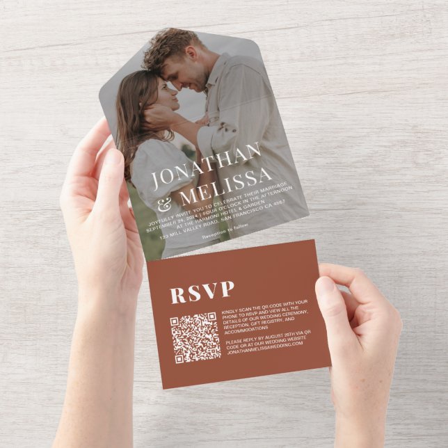 Código QR | Terracotta Simple Overlay Casamento Fo (Tearaway)