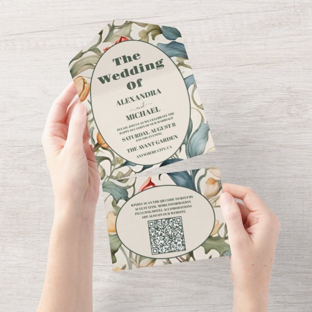 Código QR Túlipas Aquarela Casamento William Morri (Aba destacável)