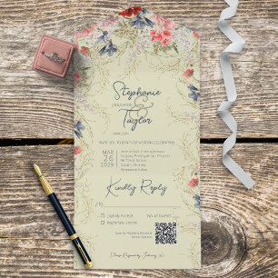 Código QR Verde Azul Boho e Rosa Floral