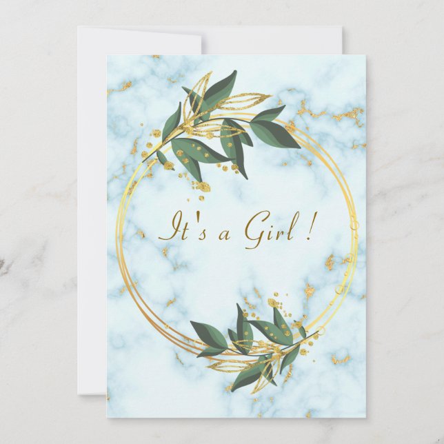 Código QR White Marble Baby Girl Convite para Chá (Verso)