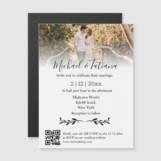 código rsvp qr desbotado foto convite de casamento (Frente/Verso)