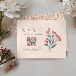 Código Rustic QR Boho Wildflower RSVP de Casamento