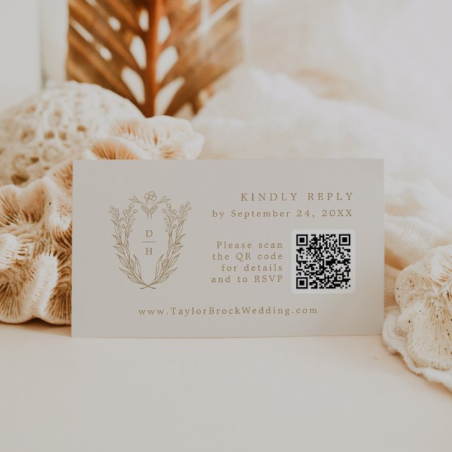 Códigos QR DAPHNE Cream Boho Dourado Cartões RSVP  (DAPHNE QR Code Cream Gold Boho Wedding RSVP Cards)