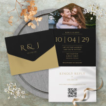 Códigos QR Monograma Preto e Dourado com Data de C