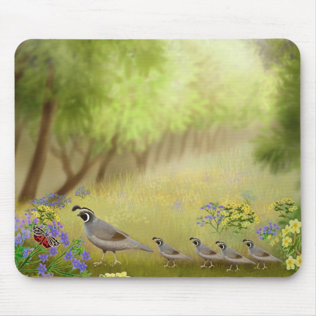 Codorniz em um prado Mousepad (Frente)