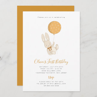 Coelhinha com um Convite de Aniversário para Balõe