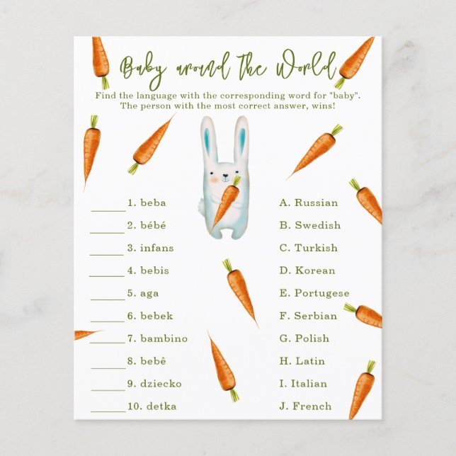 Coelhinho bonito - Bebê em volta do jogo mundial (Frente)