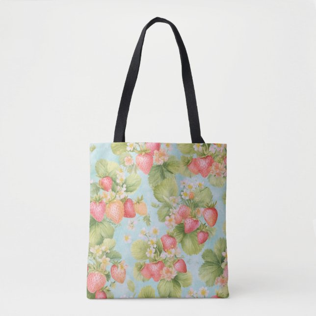 Coelhinho de Aquarelas Cachorro com Morangos Tote  (Frente)